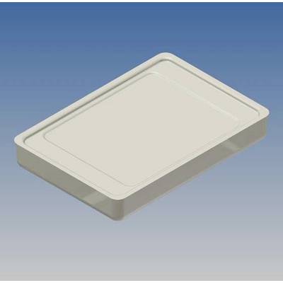 White rectangular plastic box with a lid against a blue background. Perfect for storing or packaging flat items.