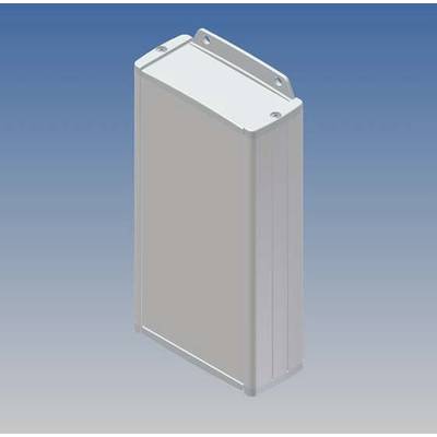 Grey, rectangular metal enclosure with rounded corners and mounting tabs on top. Background in blue gradient.