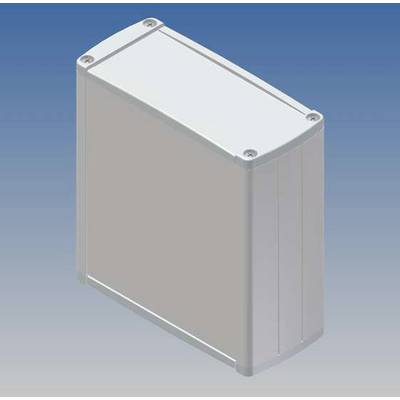White rectangular enclosure against a blue background, suitable for electronic projects, with rounded corners and screws at the corners.