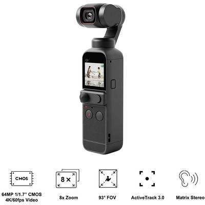 DJI Pocket 2 Action camera 4K, Ultra HD, Image stabilizer, built-in 3-axis gimbal, Mini camera, Slow Motion/Time Lapse