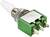 Metal switch with green plastic casing and white toggle switch, secured with a metal screw.