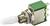 'Metal switch with green plastic casing and white lever, suitable for circuit board mounting, detailed view of an electrical switch.'