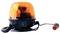 Portable orange warning light with spiral cable and cigarette lighter plug, suitable for use in vehicles.