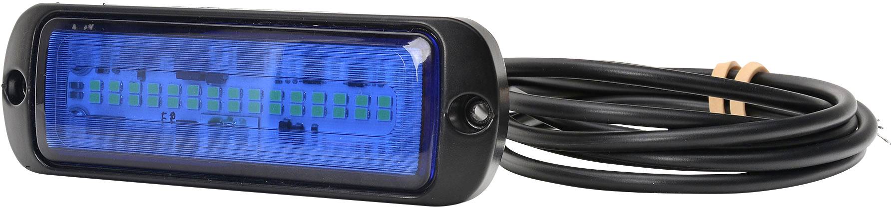 A rectangular, blue-glowing LED light with a black frame and a long, black cable to its right.