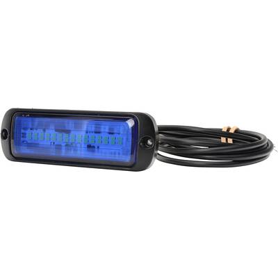A rectangular, blue-glowing LED light with a black frame and a long, black cable to its right.