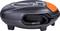 A compact, oval car vacuum cleaner with an integrated handle and an orange button on the top surface.