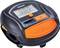 Electric air pump with digital display showing pressure in bar. Device has black and orange details with an on/off switch.