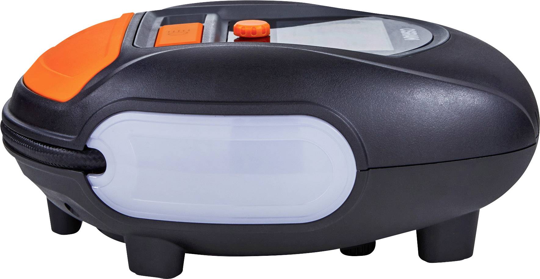 Automatic irrigation device in black and orange with a digital display and control elements on the top surface.