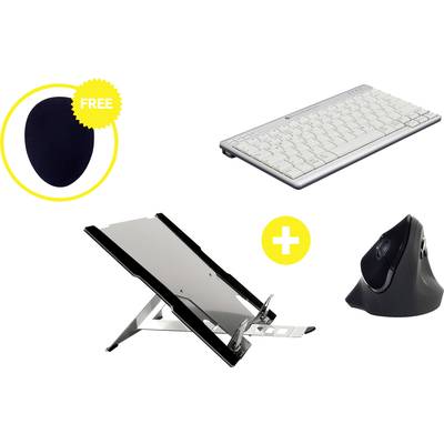 Ergonomic keyboard, ergonomic mouse and adjustable laptop stand. Free mousemat included. Ergonomic computer set.