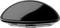 A black, curved computer mouse in close-up, viewed from above.