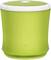 Green, cylindrical speaker with a white border and a grille-like speaker cover.