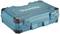 A blue tool case with reinforced corners and a 'Makita' logo on the lid, suitable for storing tools.