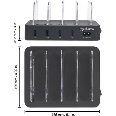Manhattan 102261 USB charging station 34 W USB 3.2 1st Gen port A (USB 3.0) Black, Transparent Mains socket-4