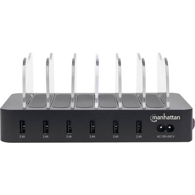 Multi-USB charging station with eight charging slots and six USB ports, suitable for simultaneously charging multiple devices.