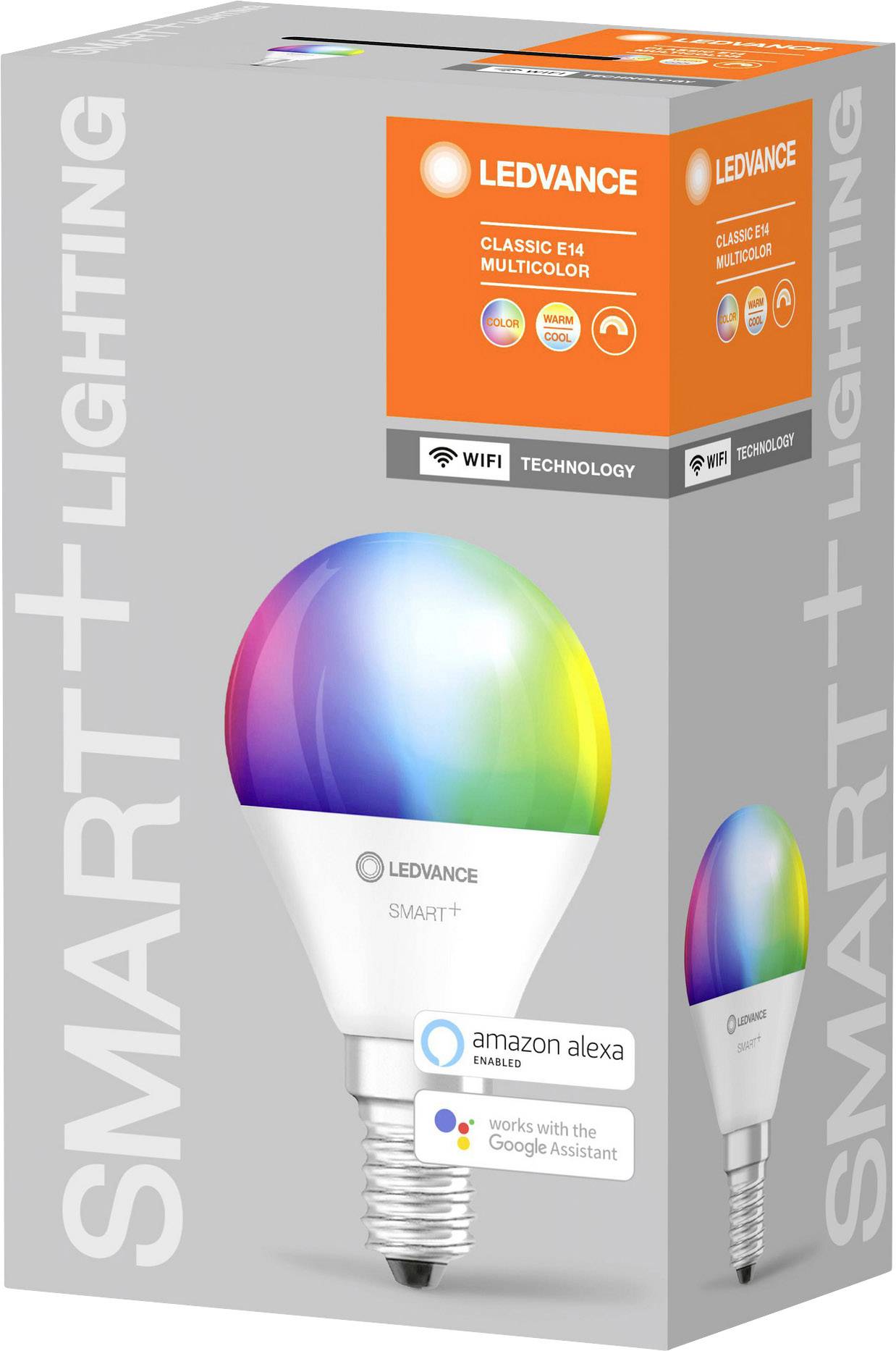 'Smart+ LED Light Bulb by Ledvance, E14 Fitting, multicolour, compatible with Amazon Alexa and Google Assistant.'