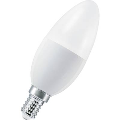 A single candle-shaped LED light bulb with an E14 base against a white background.