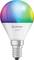 A Ledvance LED bulb, with an E14 screw base and a brightly multi-coloured dome, marked with 'SMART+'.