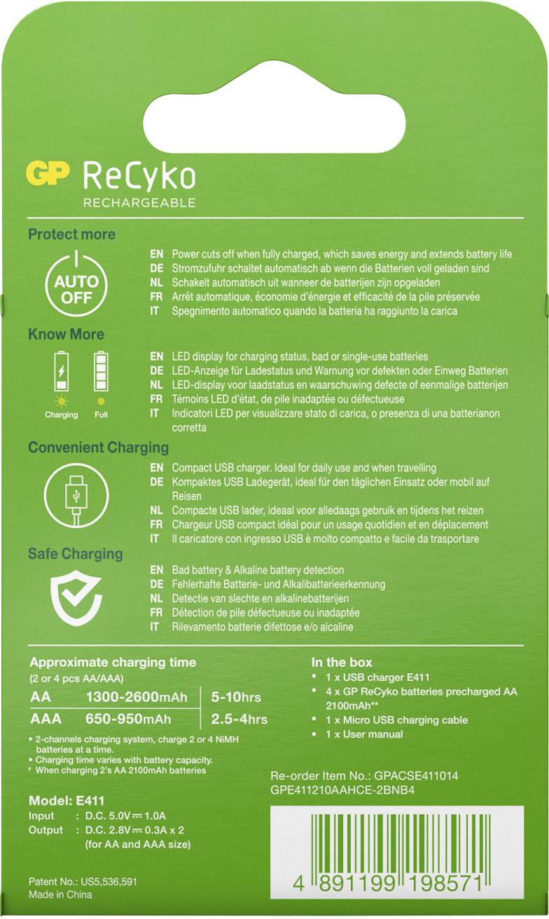 GP GPRCKCHE411571 Charger for cylindrical cells NiMH AAA , AA-7