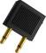 A two-pin adapter with gold-plated plugs and a black, ribbed casing, typically used for aircraft headphone connections.