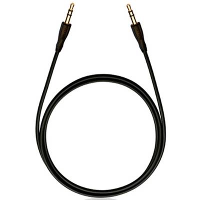 Black audio cable with two 3.5mm jack plugs at both ends, suitable for audio connections between devices.