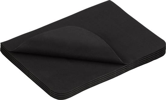 A stack of black foam sheets with a slightly opened corner.