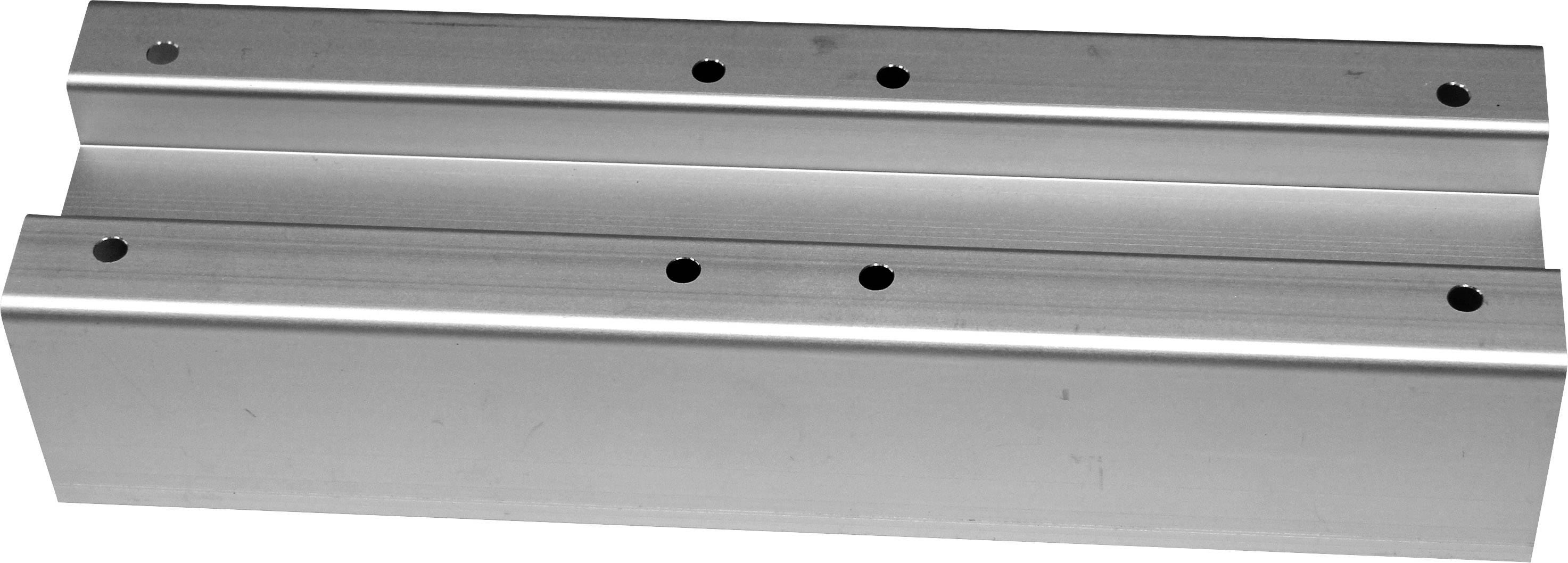 Metal linear rail with mounting holes, used in machines or constructions for precise guidance of movable parts.