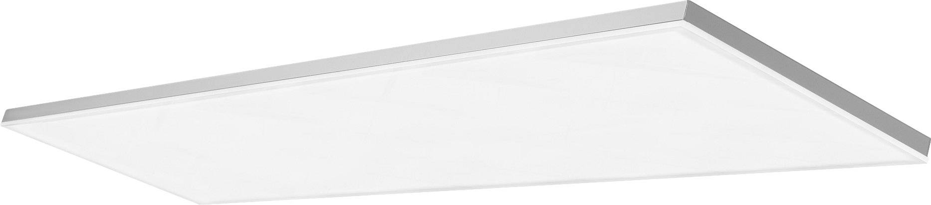 A rectangular LED panel with a slim frame, viewed from the side from above, shows its flat and minimalist design.