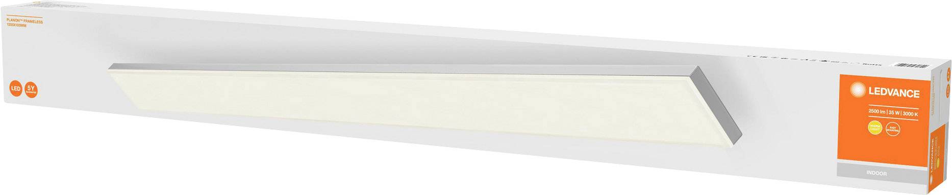 A rectangular packaging for the 'LEDVANCE' LED light, displaying an image of the light and the company logo. The packaging is simply designed.