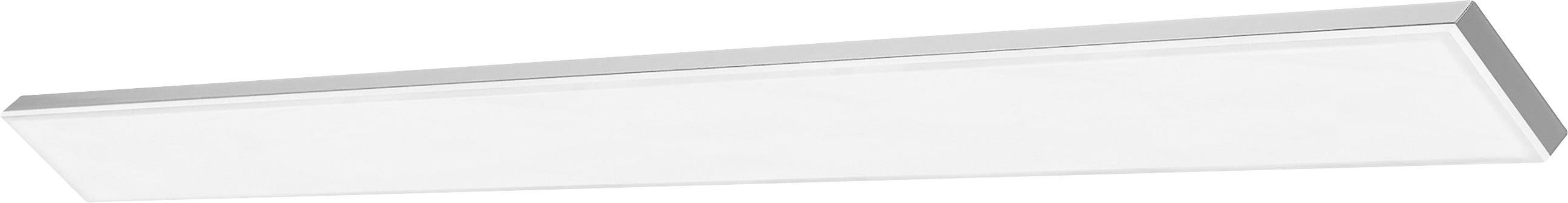Elongated white LED lamp with minimalist design, suitable for ceiling mounting in office or living spaces.