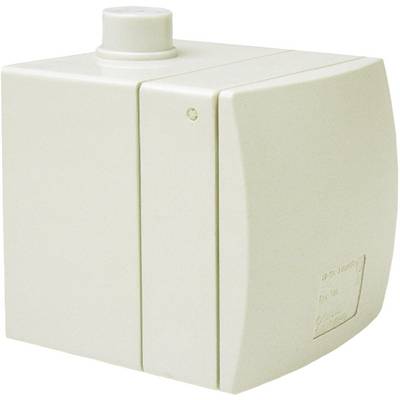 A white, rectangular electrical device casing with rounded corners and a small protrusion on top.