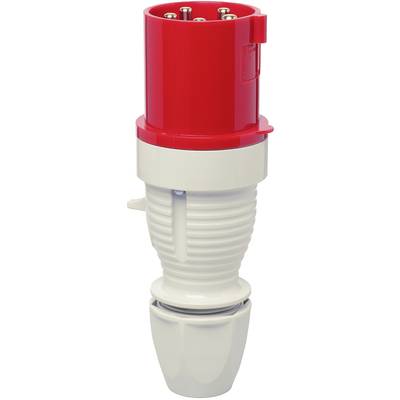 A red industrial plug with a grey housing, typically used for high-power electrical connections in industrial applications.