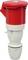 Red and white industrial plug with protective cap, suitable for use in industrial electrical systems.