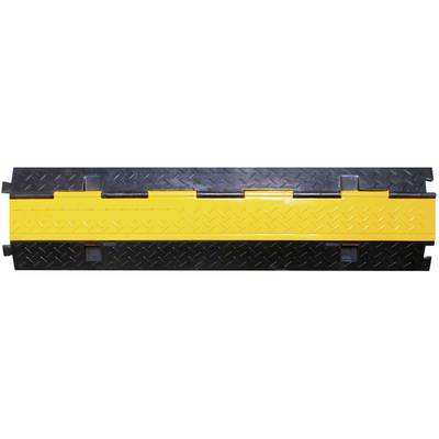 'Yellow and black plastic cable bridge with non-slip surface, for safe cable crossing and protection.'