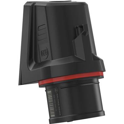 Black technical hardware with a red band and barcode, possibly an electronic component or device part.