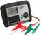 A digital measuring device shows a resistance of 0.87 ohms. It is equipped with red and green cable clips.