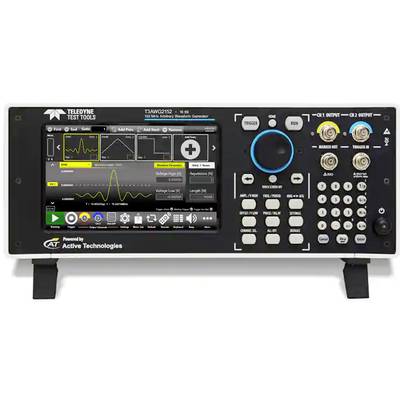 'Oscilloscope generator with digital display showing two yellow waveforms. Various functions, buttons, and ports visible.'