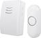 Wireless doorbell with white receiver and oval radio transmitter. Ideal for house entrances and easy installation.