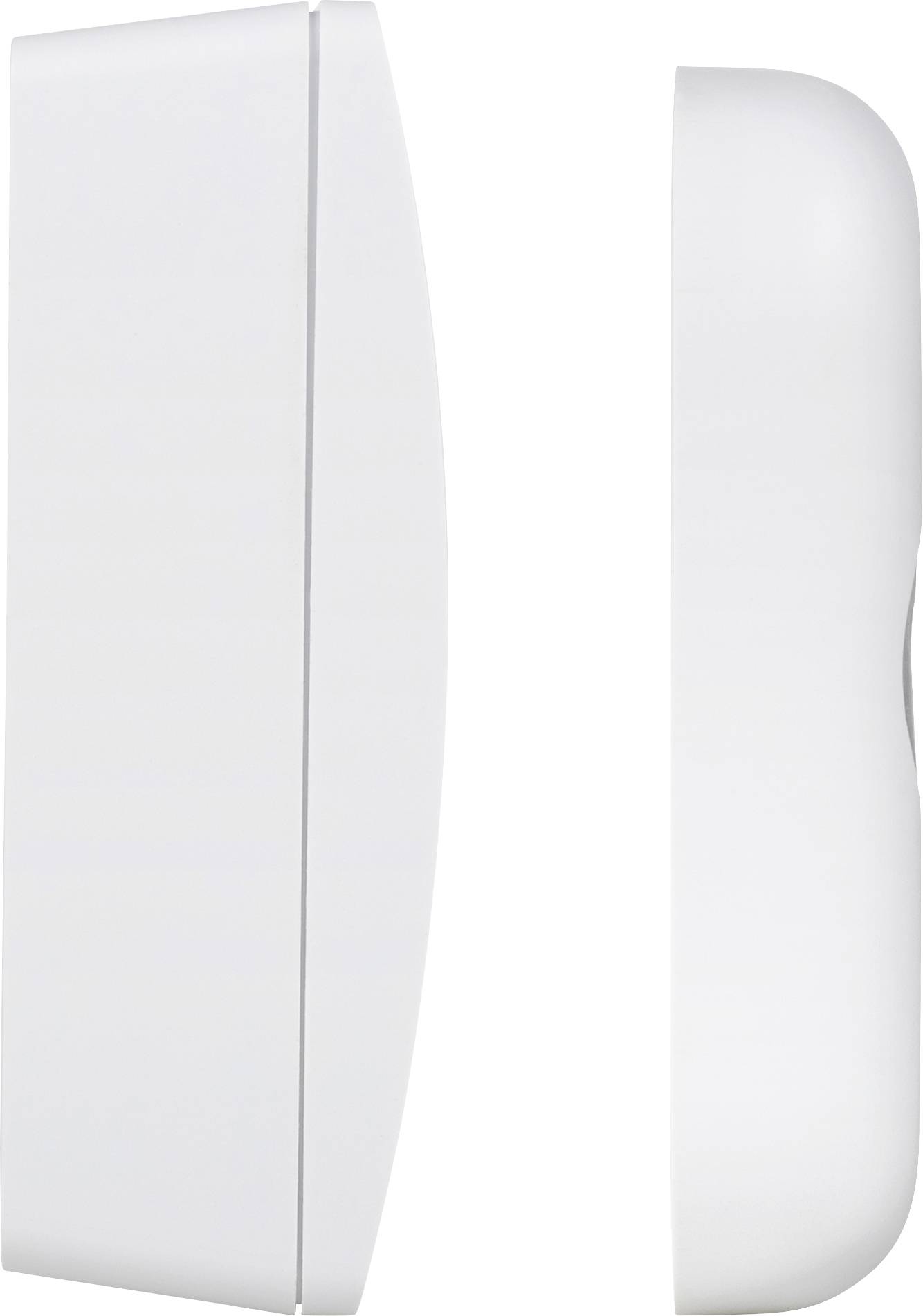 Two white, elongated components with a smooth surface, shown side by side in a side view.