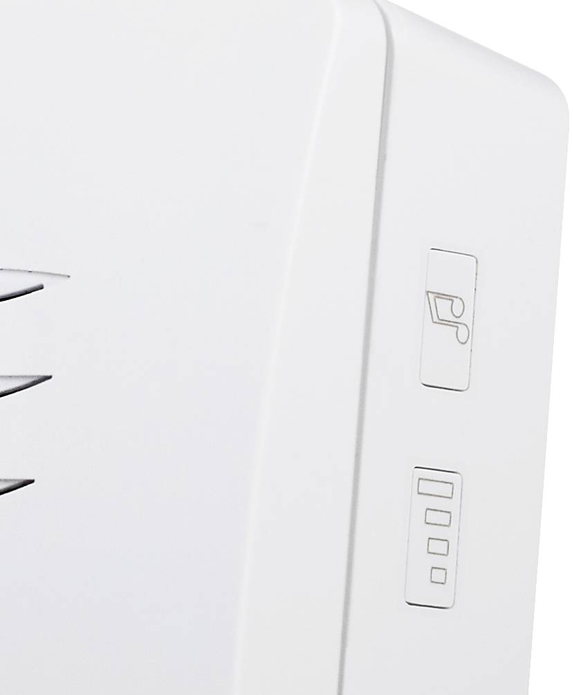 White device casing with two symbols: one depicting a coffee cup, the other showing a scale indicator.