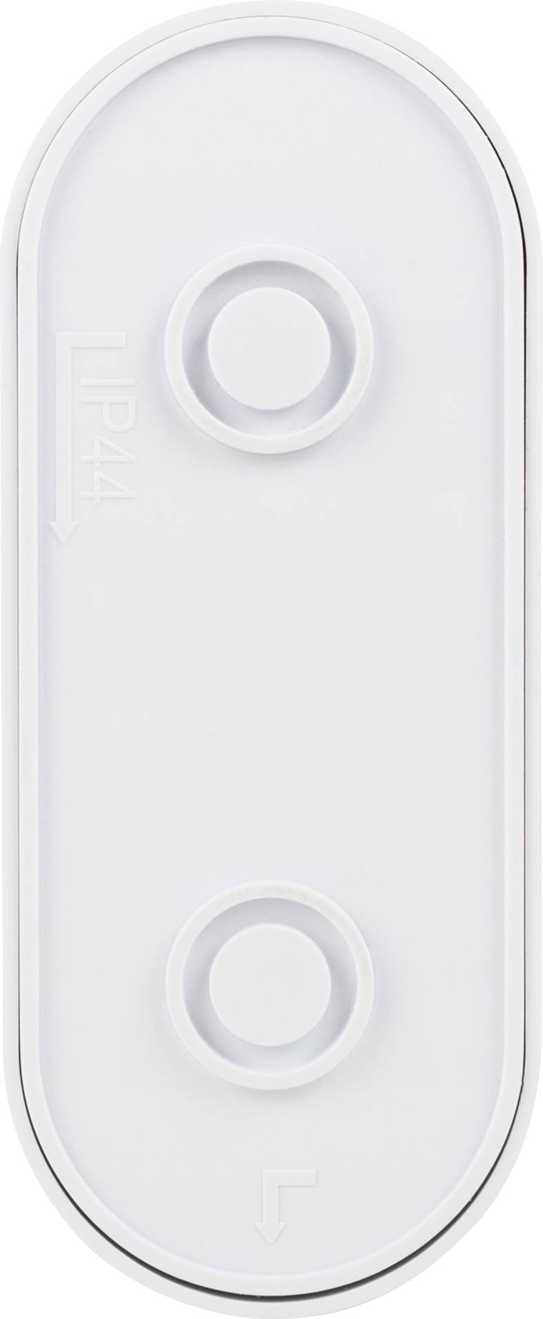 White, oval plastic cover with two vertical indentations and the inscription 'IP44' on the left.