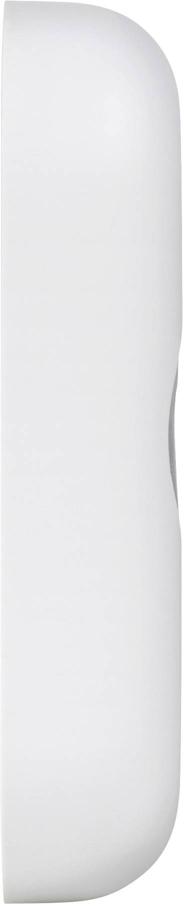 White, rounded plastic object viewed from the side.