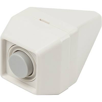 White, triangular light switch with a round, grey button in the centre.