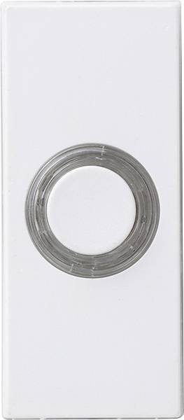 A white doorbell with a round push button in the centre. The design is minimalist and modern.