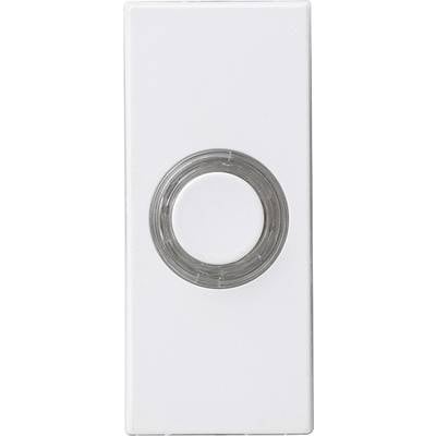 A white doorbell with a round push button in the centre. The design is minimalist and modern.