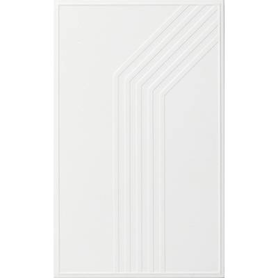 White rectangular panel with six thin, parallel lines running diagonally from bottom right to top left. Minimalist design.