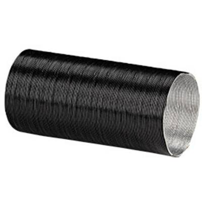 Black flexible ventilation hose made of a spiral-shaped material, primarily used for air conditioning and ventilation purposes.