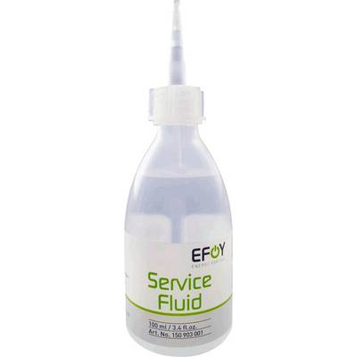 Plastic bottle with the inscription 'Service Fluid' by EFOY. Capacity: 100 ml.