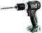 Cordless electric screwdriver in green and black with a silver drill bit. 'Metabo' brand name on the side. Suitable for drilling work.