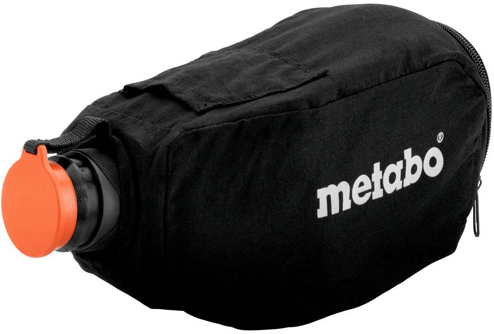 Black Metabo dust bag with an orange cap on the left side, shown against a white background.