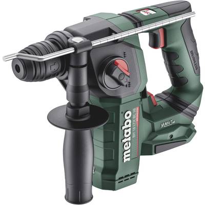 Metabo cordless hammer drill with interchangeable attachments, ergonomic handle, and green-black design. Perfect for construction work.